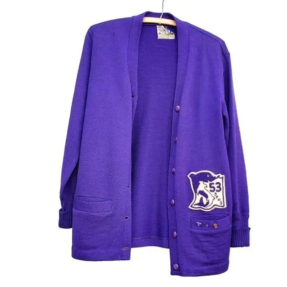 Vintage Class Sweater 50s High School Purple Wool San Pedro LA Women S